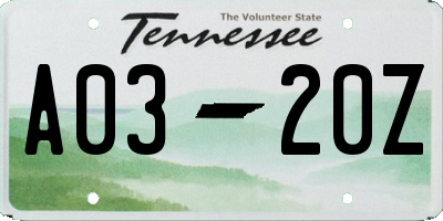 TN license plate A0320Z
