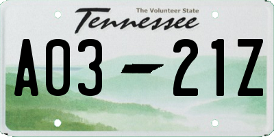 TN license plate A0321Z
