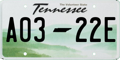 TN license plate A0322E