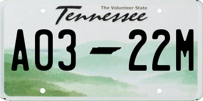 TN license plate A0322M