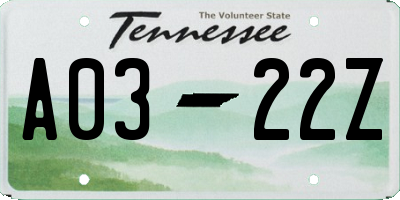 TN license plate A0322Z