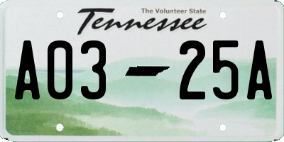 TN license plate A0325A