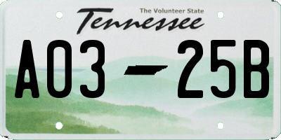 TN license plate A0325B