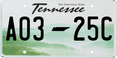 TN license plate A0325C