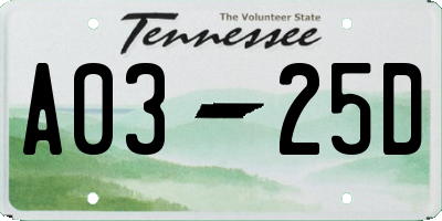 TN license plate A0325D