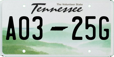 TN license plate A0325G