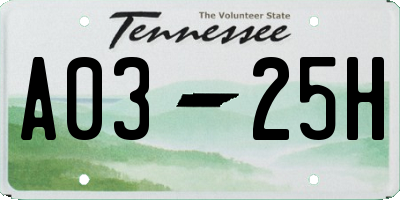 TN license plate A0325H