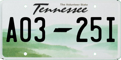 TN license plate A0325I