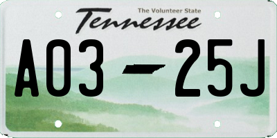 TN license plate A0325J