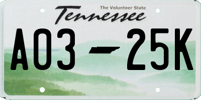 TN license plate A0325K