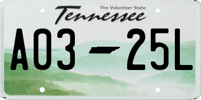 TN license plate A0325L