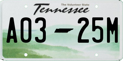 TN license plate A0325M