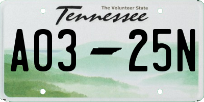 TN license plate A0325N