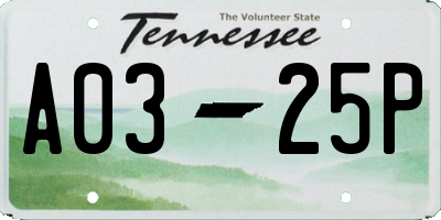 TN license plate A0325P