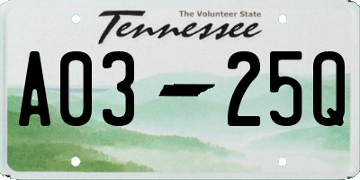 TN license plate A0325Q