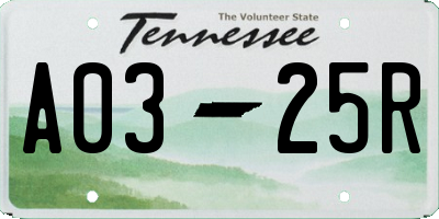 TN license plate A0325R