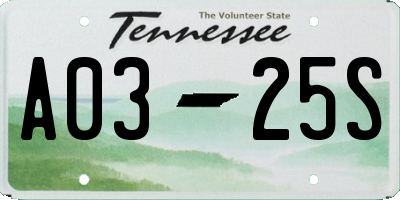 TN license plate A0325S