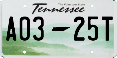 TN license plate A0325T