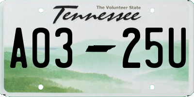 TN license plate A0325U