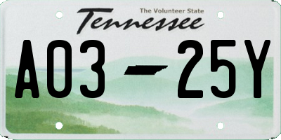 TN license plate A0325Y