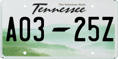 TN license plate A0325Z