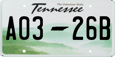 TN license plate A0326B