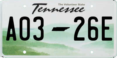 TN license plate A0326E