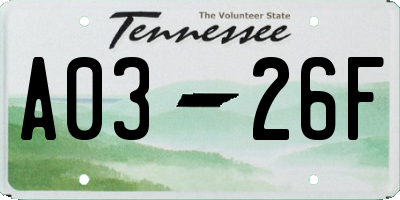 TN license plate A0326F