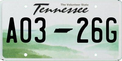 TN license plate A0326G