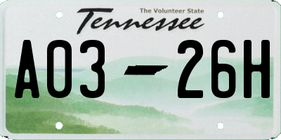 TN license plate A0326H