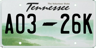 TN license plate A0326K