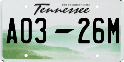 TN license plate A0326M