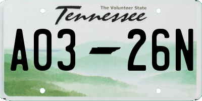 TN license plate A0326N