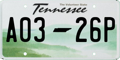 TN license plate A0326P