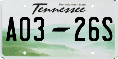 TN license plate A0326S