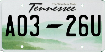 TN license plate A0326U