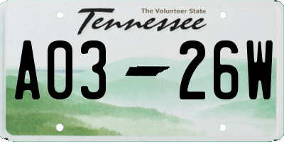 TN license plate A0326W