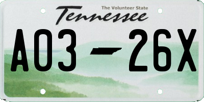 TN license plate A0326X