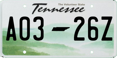 TN license plate A0326Z