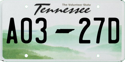 TN license plate A0327D