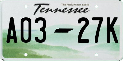 TN license plate A0327K