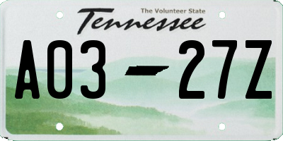 TN license plate A0327Z