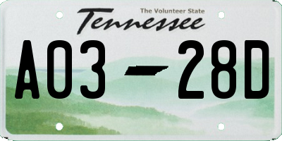 TN license plate A0328D