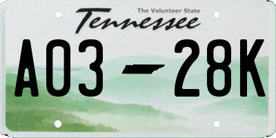 TN license plate A0328K