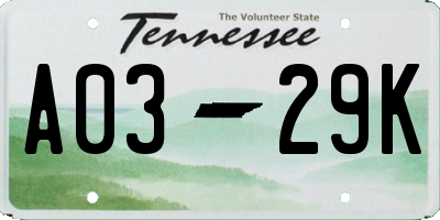 TN license plate A0329K