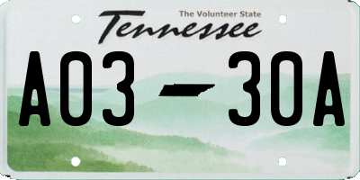 TN license plate A0330A