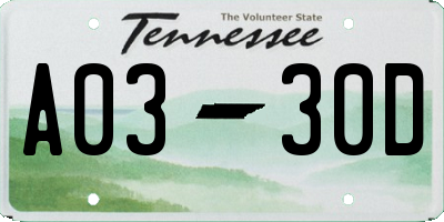 TN license plate A0330D