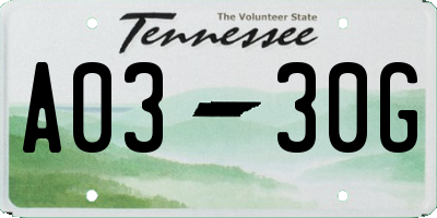 TN license plate A0330G