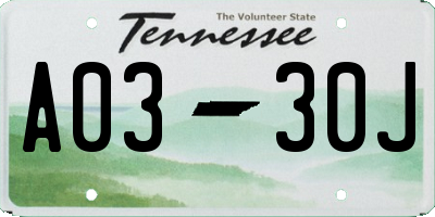 TN license plate A0330J