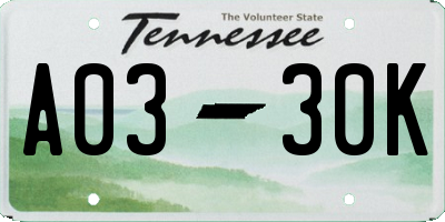 TN license plate A0330K